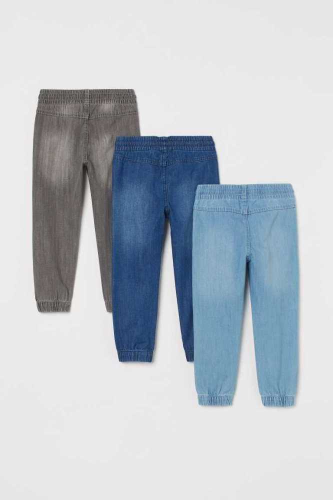 H&M 3-pack Slim Fit Denim Jogginghose Kinder Hellblau Grau | 1908-LAGYD