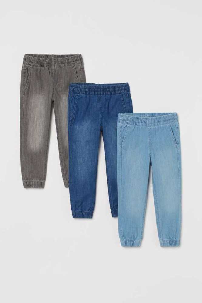 H&M 3-pack Slim Fit Denim Jogginghose Kinder Hellblau Grau | 1908-LAGYD