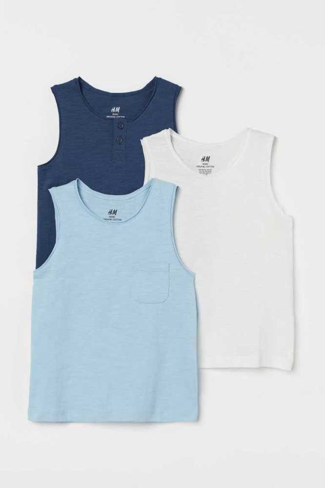 H&M 3-pack Slub Jersey Tank Oberteile Kinder Weiß | 2871-WVDBA