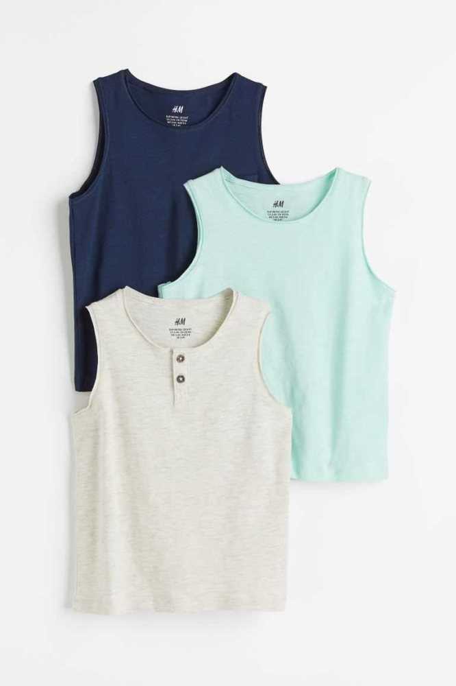 H&M 3-pack Slub Jersey Tank Oberteile Kinder Weiß | 2871-WVDBA