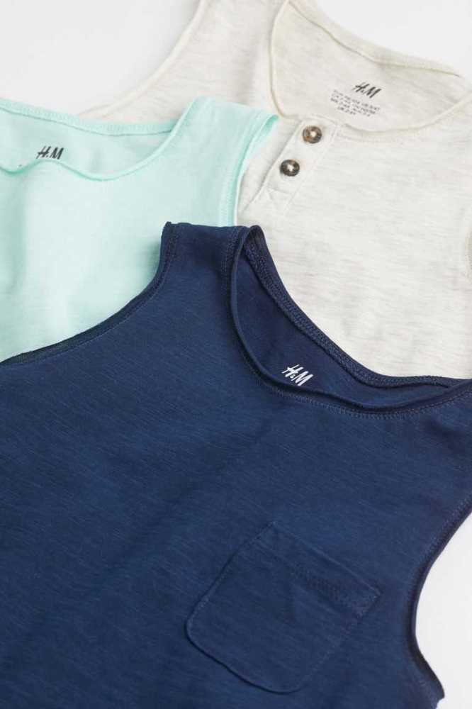 H&M 3-pack Slub Jersey Tank Oberteile Kinder Weiß | 2871-WVDBA