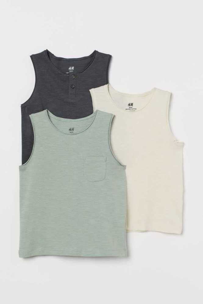 H&M 3-pack Slub Jersey Tank Oberteile Kinder Weiß | 2871-WVDBA