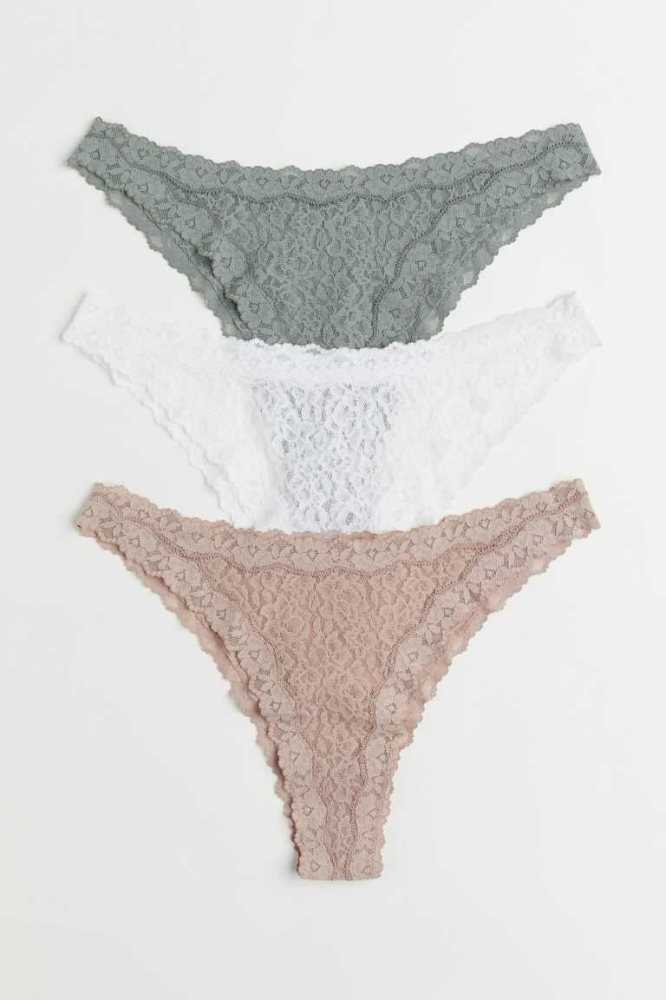 H&M 3-pack Spitze Brazilian Briefs Unterwäsche Damen Rosa Schwarz | 5302-OYCDB