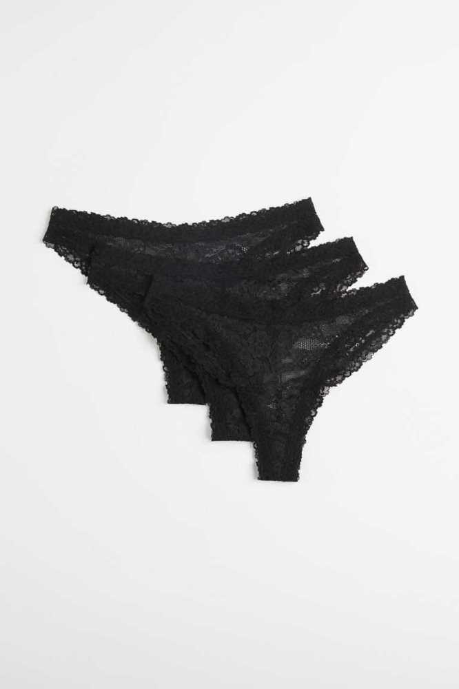 H&M 3-pack Spitze Brazilian Briefs Unterwäsche Damen Hellblau Weiß Grau Grün | 7315-ADQRK