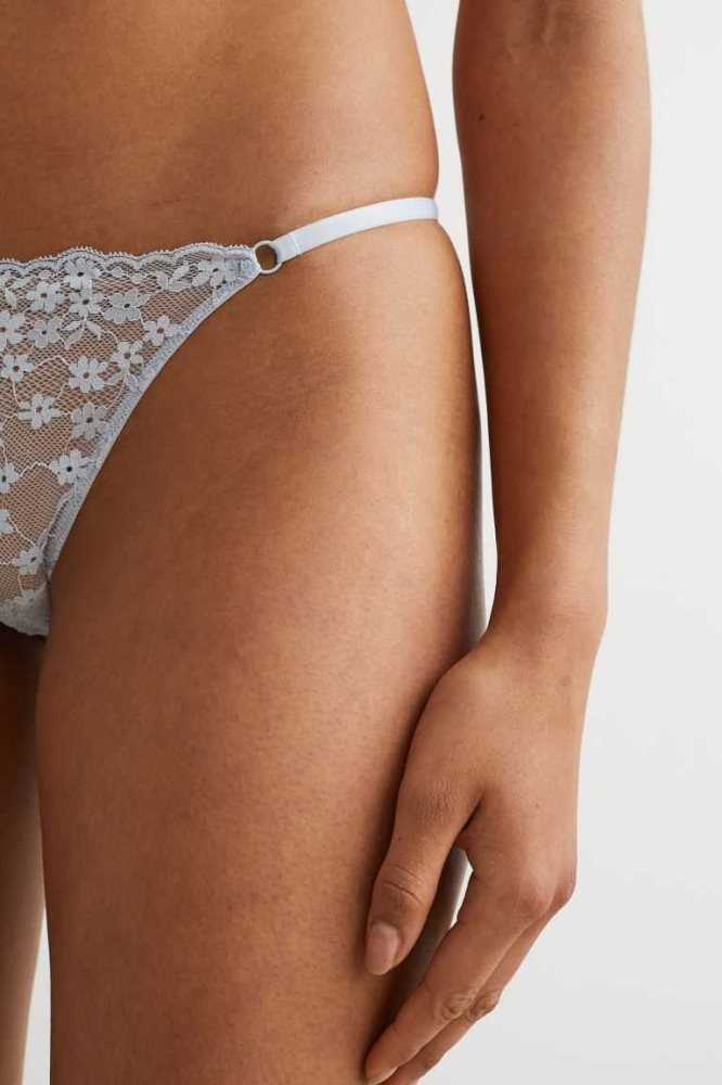 H&M 3-pack Spitze Tanga Briefs Unterwäsche Damen Hellblau Weiß | 5917-USTNB