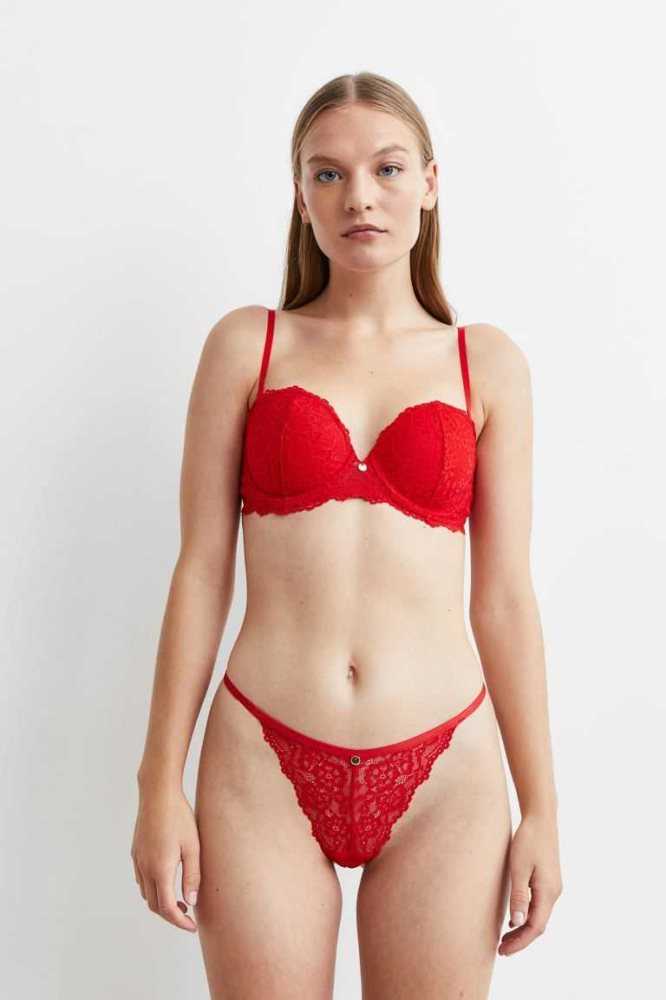 H&M 3-pack Spitze Tanga Briefs Unterwäsche Damen Rot | 9483-ALFRH