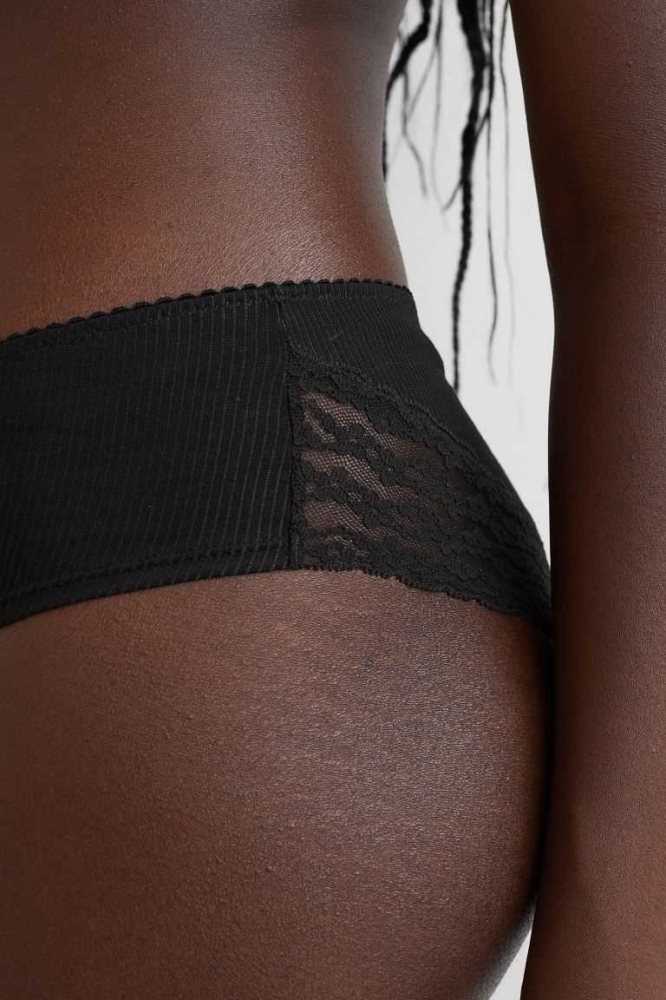 H&M 3-pack Spitze-trimmed Hipster Briefs Unterwäsche Damen Schwarz | 1475-AYOXQ