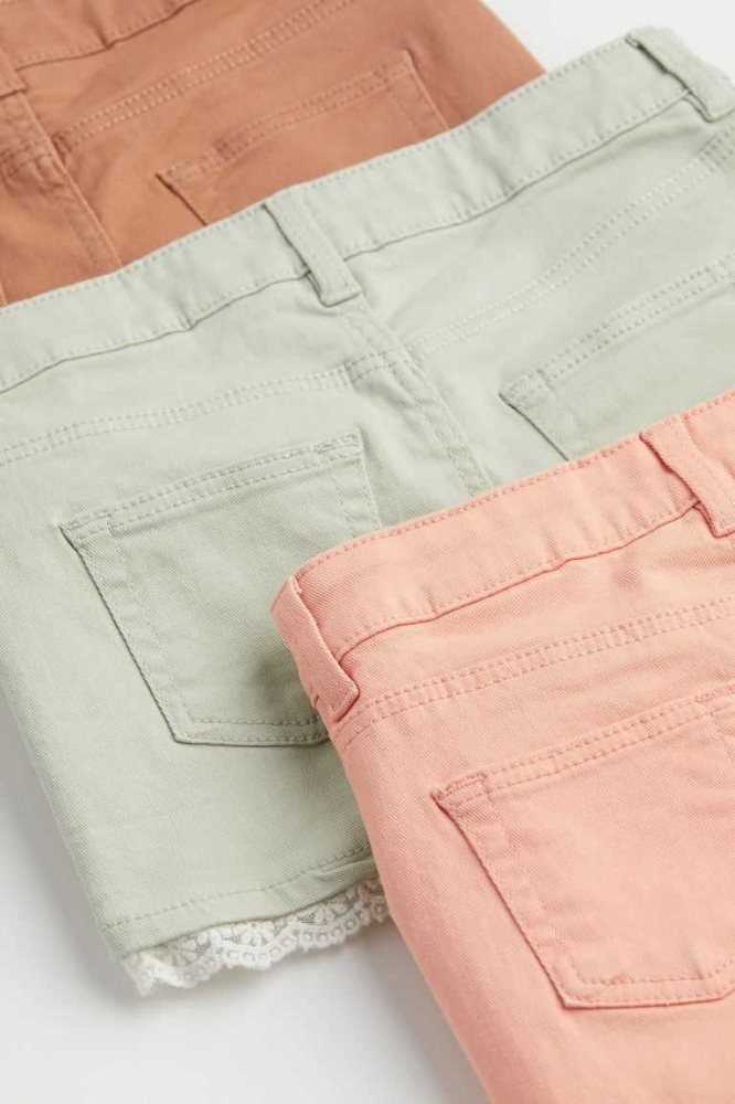 H&M 3-pack Spitze-trimmed Twill Kurze Hose Kinder Rosa Dunkelbeige | 6804-KLCPU