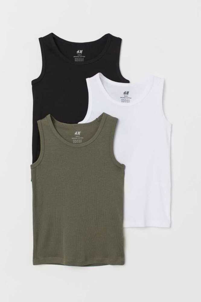 H&M 3-pack Tank Oberteile Kinder Khaki Grün Türkis Weiß | 6425-WAVRX