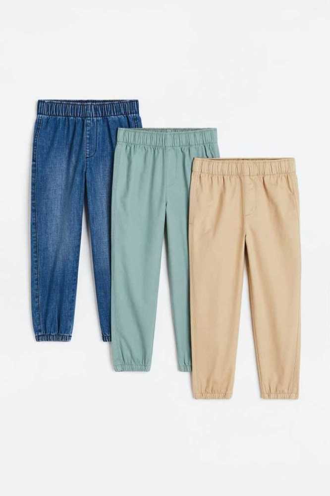 H&M 3-pack Twill Jogginghose Kinder Blau Helltürkis | 6017-REWMP