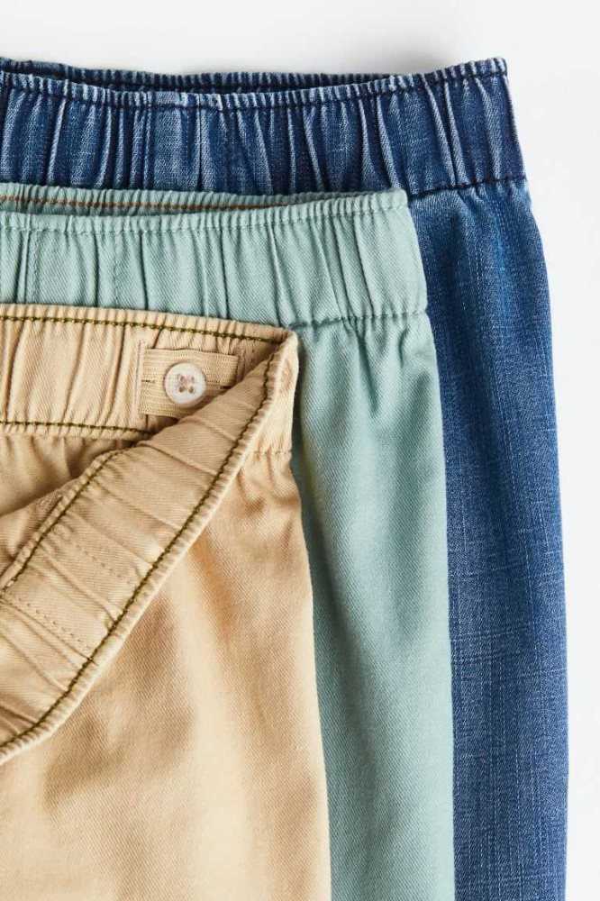 H&M 3-pack Twill Jogginghose Kinder Blau Helltürkis | 6017-REWMP