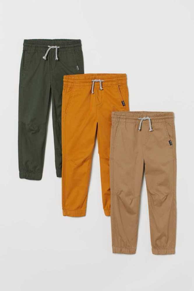 H&M 3-pack Twill Jogginghose Kinder Khaki Grün | 4672-IWHOY