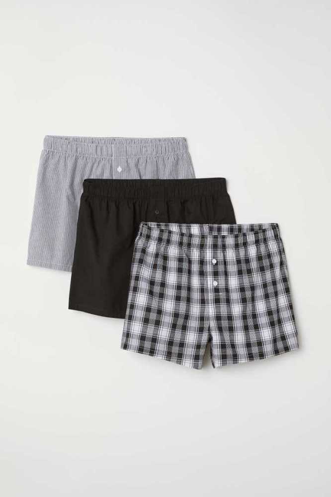 H&M 3-pack Woven Baumwoll Boxer Shorts Unterwäsche Herren Dunkelblau | 1537-VYCIJ