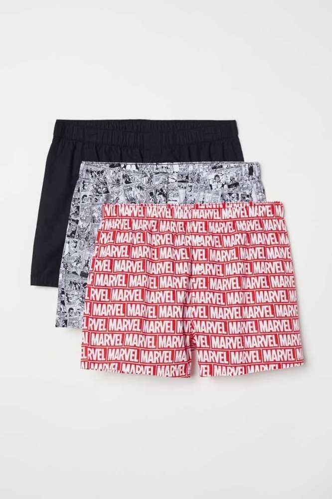 H&M 3-pack Woven Baumwoll Boxer Shorts Unterwäsche Herren Schwarz | 7152-KDHZW