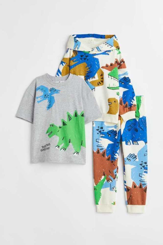 H&M 3-piece Printed Einteiler Kinder Weiß | 1237-PUWYH