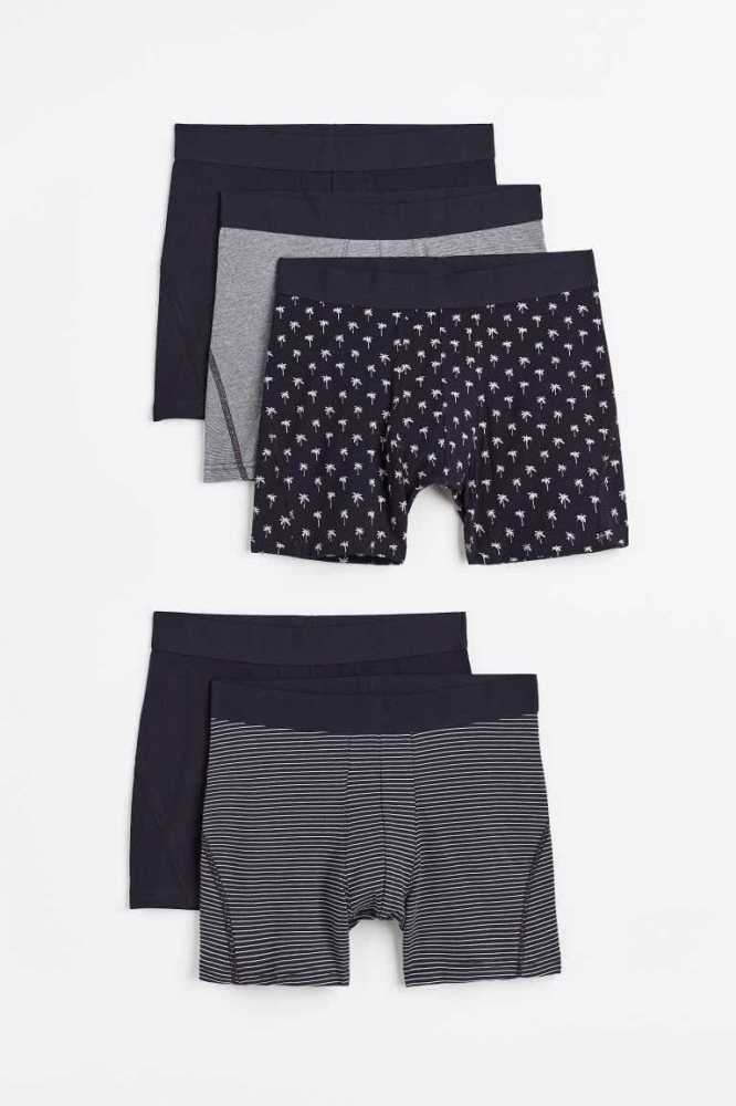 H&M 5-pack Baumwoll Boxer Shorts Unterwäsche Herren Navy Blau | 3247-PVJOF