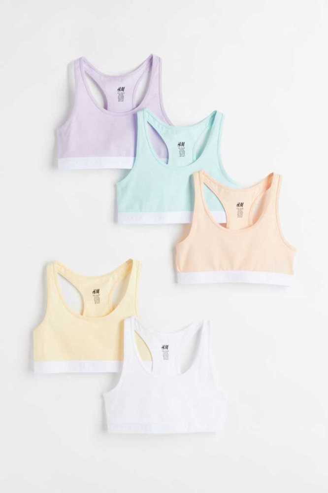 H&M 5-pack Baumwoll Bra Oberteile Kinder Dunkelgrün Helllila | 1538-GOEBW