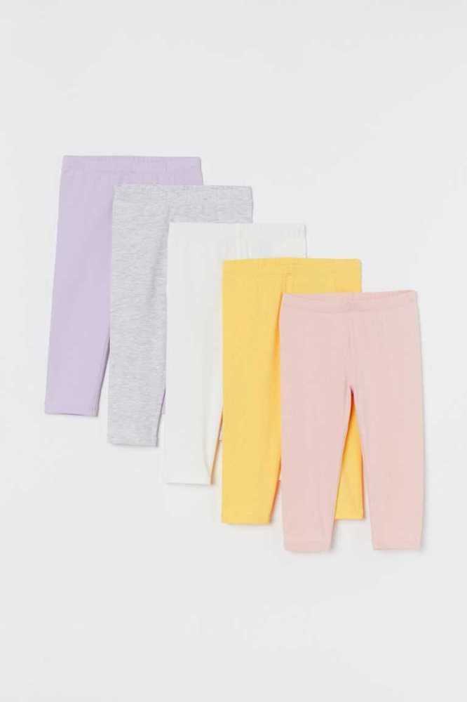 H&M 5-pack Baumwoll Capri Leggings Kinder Hellrosa Hellgelb | 3157-FNXWA