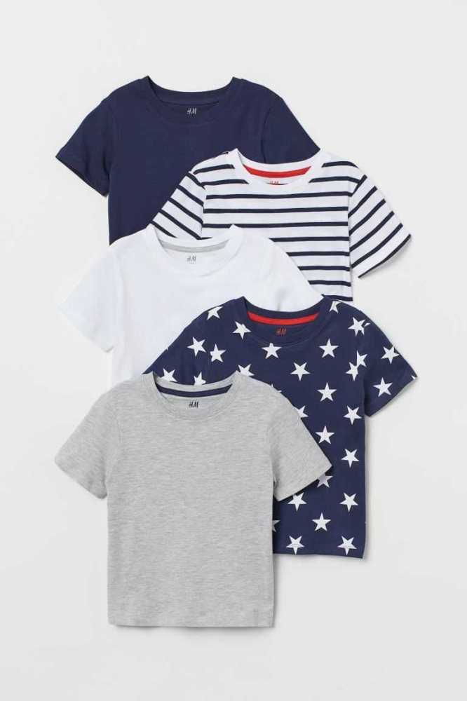 H&M 5-pack Baumwoll Hemd Kinder Navy Blau Grau | 5268-MCYQN