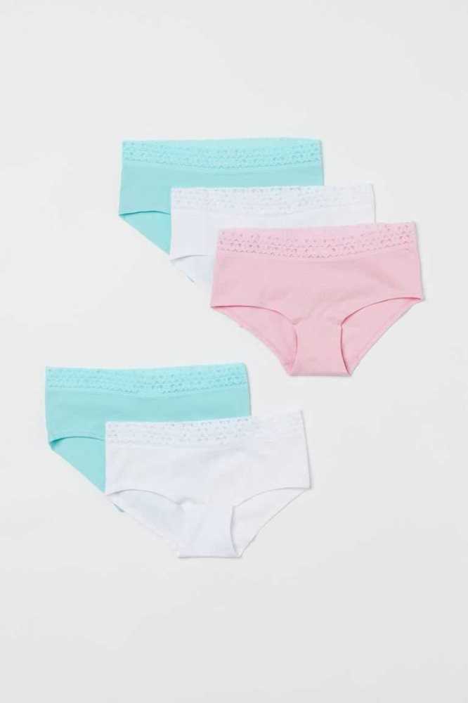 H&M 5-pack Baumwoll Hipster Briefs Unterwäsche Kinder Hellgelb Helllila | 6851-OLFAM