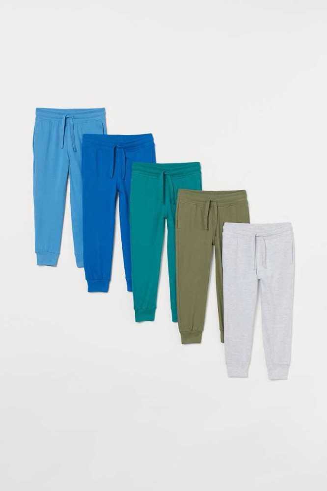 H&M 5-pack Baumwoll Joggers Jersey Kinder Blau Hellgrün | 0749-DNFYI