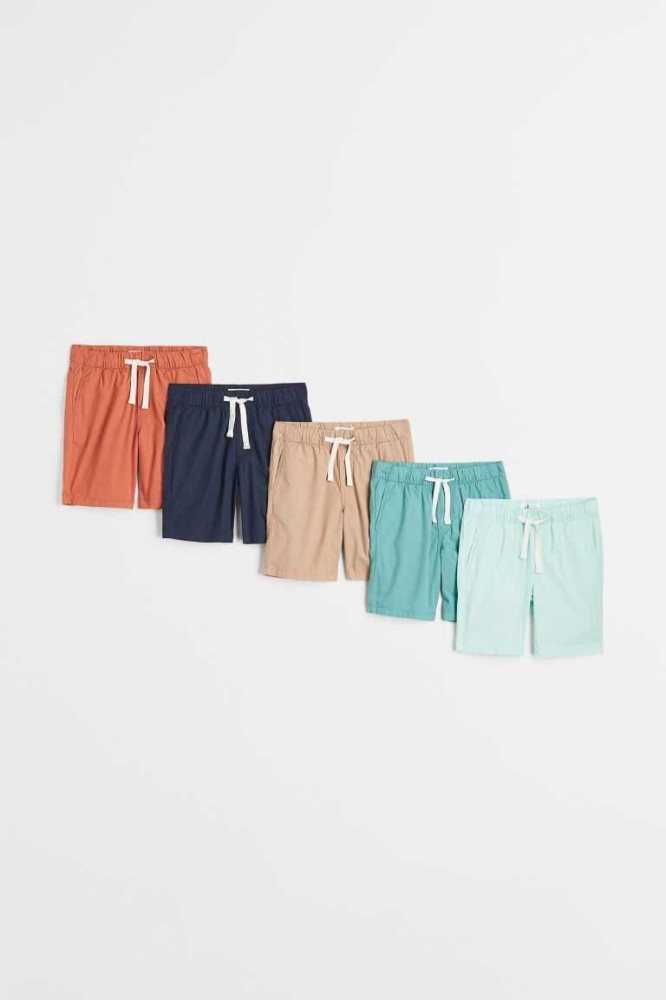 H&M 5-pack Baumwoll Kurze Hose Kinder Orange Navy Blau Türkis | 7658-EXNSZ