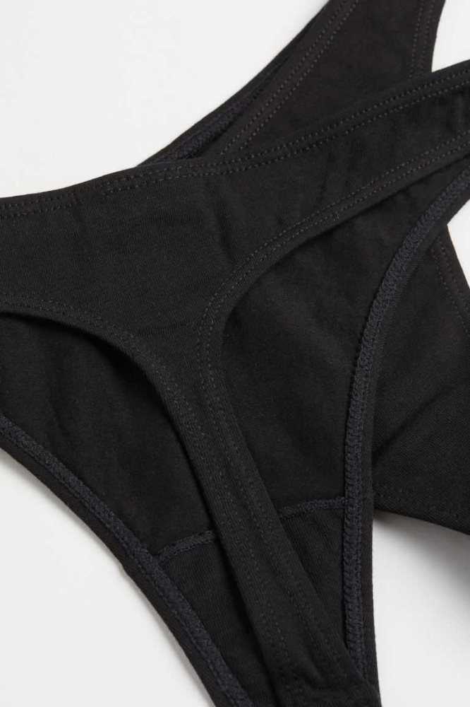 H&M 5-pack Baumwoll Tanga Briefs Unterwäsche Damen Schwarz | 0143-OWBLT