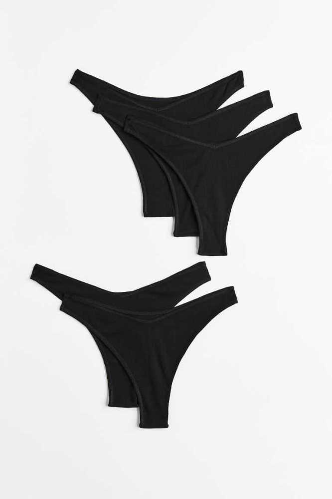 H&M 5-pack Baumwoll Tanga Briefs Unterwäsche Damen Schwarz | 3210-OYKCG