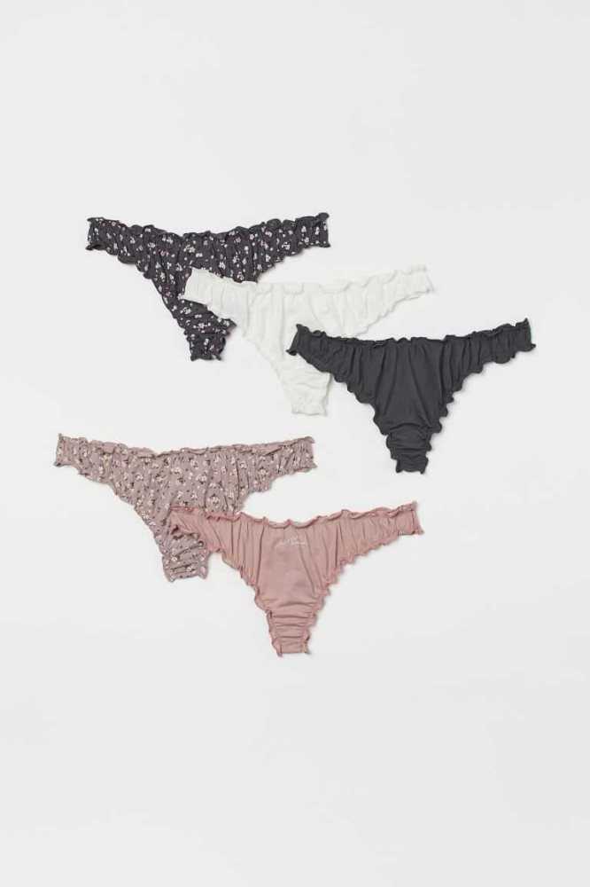 H&M 5-pack Baumwoll Tanga Briefs Unterwäsche Damen Schwarz | 4239-YECPZ