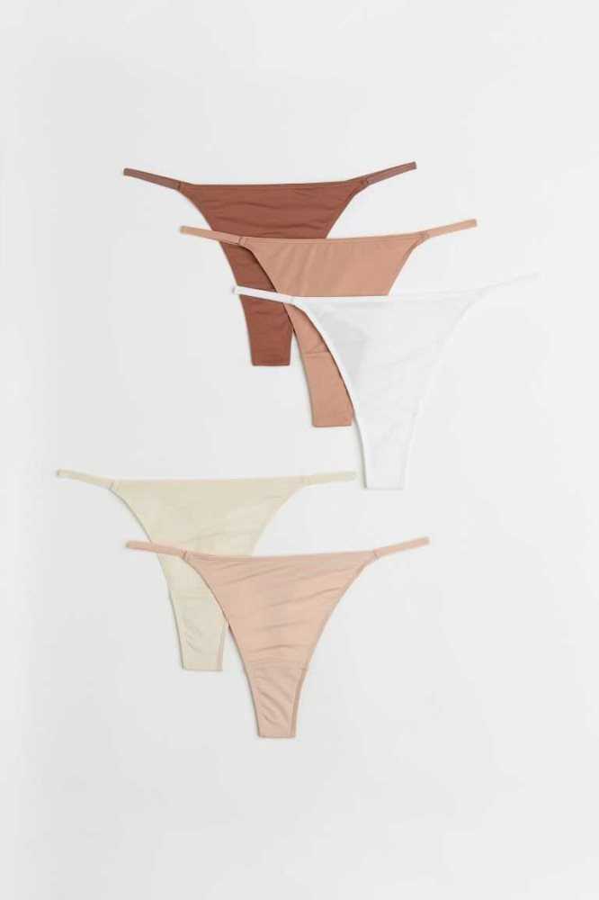 H&M 5-pack Baumwoll Tanga Briefs Unterwäsche Damen Beige | 7603-XTIGC