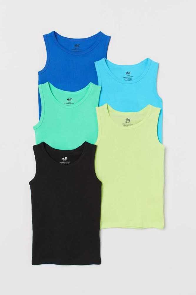 H&M 5-pack Baumwoll Tank Oberteile Kinder Hellblau Rot | 0381-PAHYQ