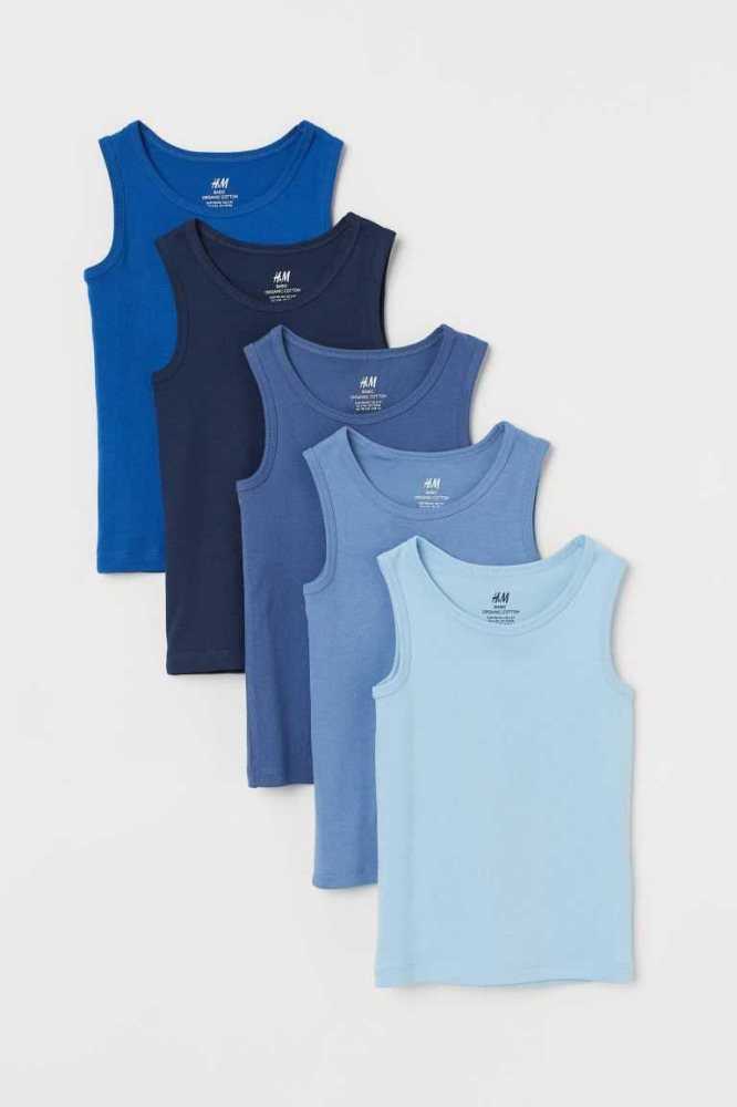 H&M 5-pack Baumwoll Tank Oberteile Kinder Dunkelblau | 4739-EQNUZ