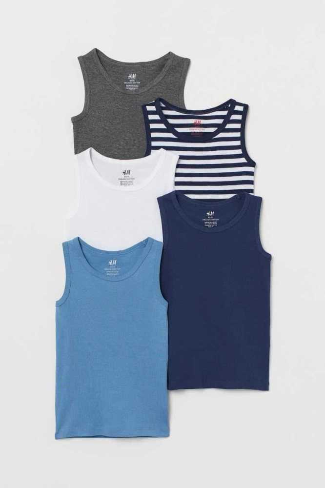 H&M 5-pack Baumwoll Tank Oberteile Kinder Dunkelblau | 4739-EQNUZ