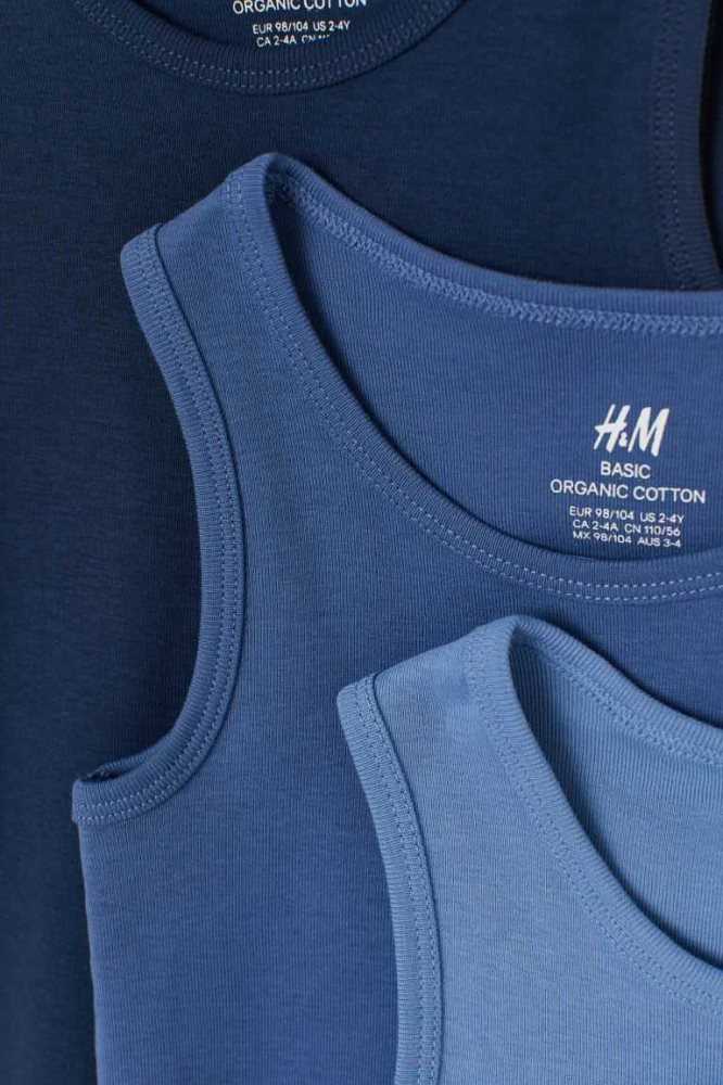 H&M 5-pack Baumwoll Tank Oberteile Kinder Olivgrün Grün Türkis | 7083-UMXVB