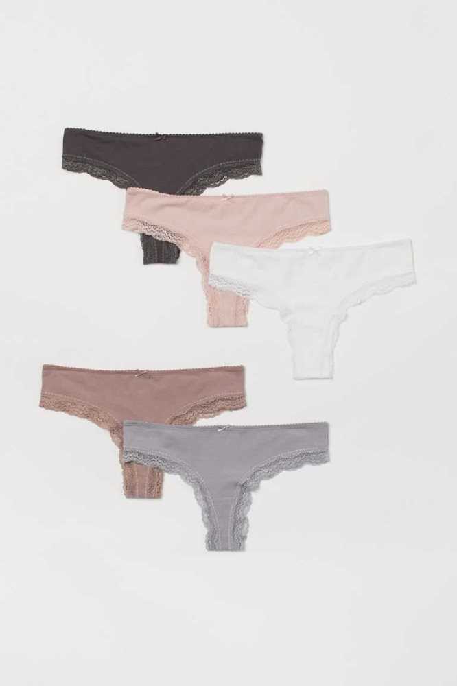 H&M 5-pack Brazilian Briefs Unterwäsche Damen Hellblau Rosa Weiß | 3406-RKICJ