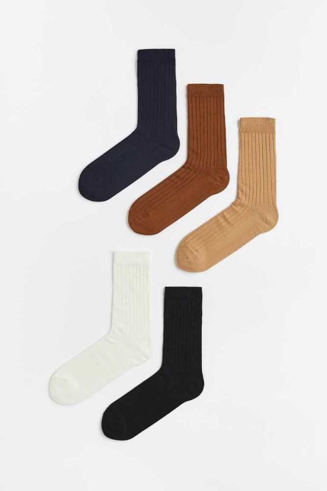 H&M 5-pack Gerippt Socken Herren Beige Braun | 3657-IMNTD