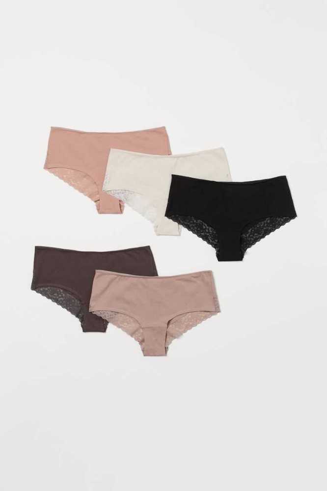 H&M 5-pack Hipster Briefs Unterwäsche Damen Dunkelgrau Weiß Hellrosa | 6317-DJLUI