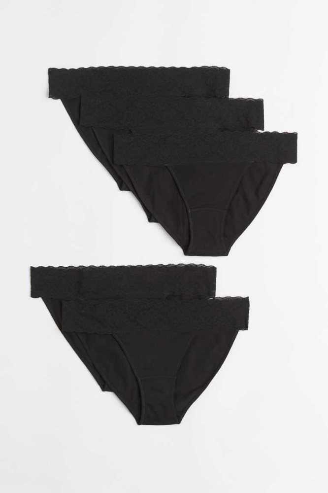 H&M 5-pack Jersey Bikini Briefs Unterwäsche Damen Schwarz | 6279-YKXIL