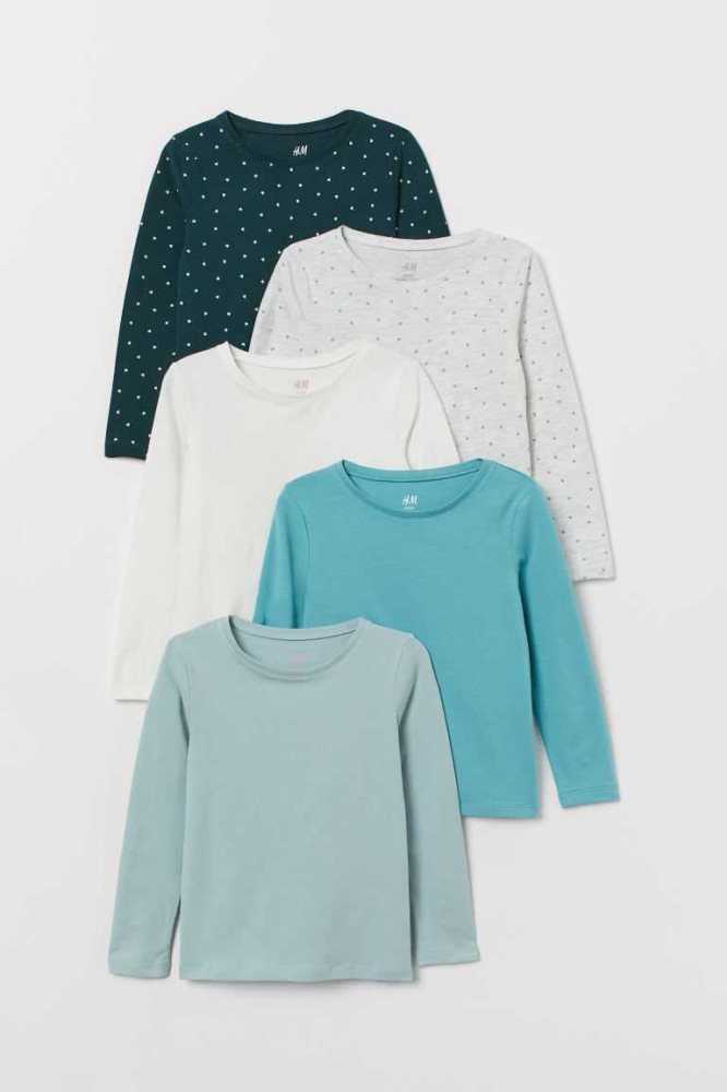 H&M 5-pack Jersey Oberteile Kinder Dunkelblau | 3459-BFLQI