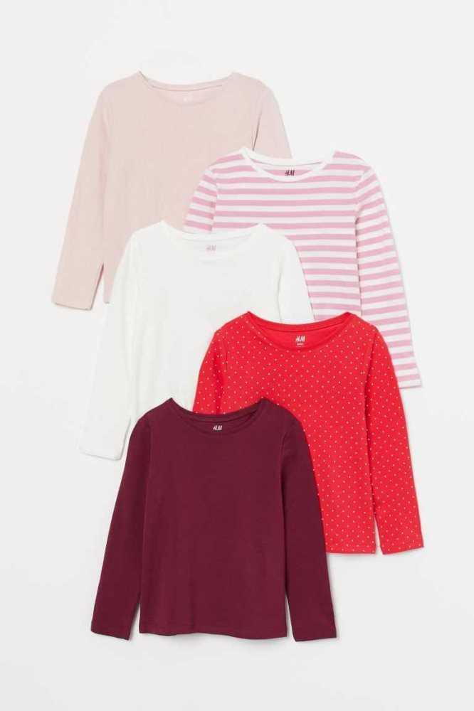 H&M 5-pack Jersey Oberteile Kinder Dunkellila Helllila | 3579-OVMKW