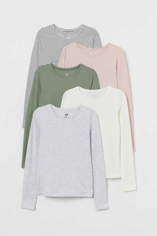 H&M 5-pack Jersey Oberteile Kinder Hellorange Rosa | 4938-DXYHV