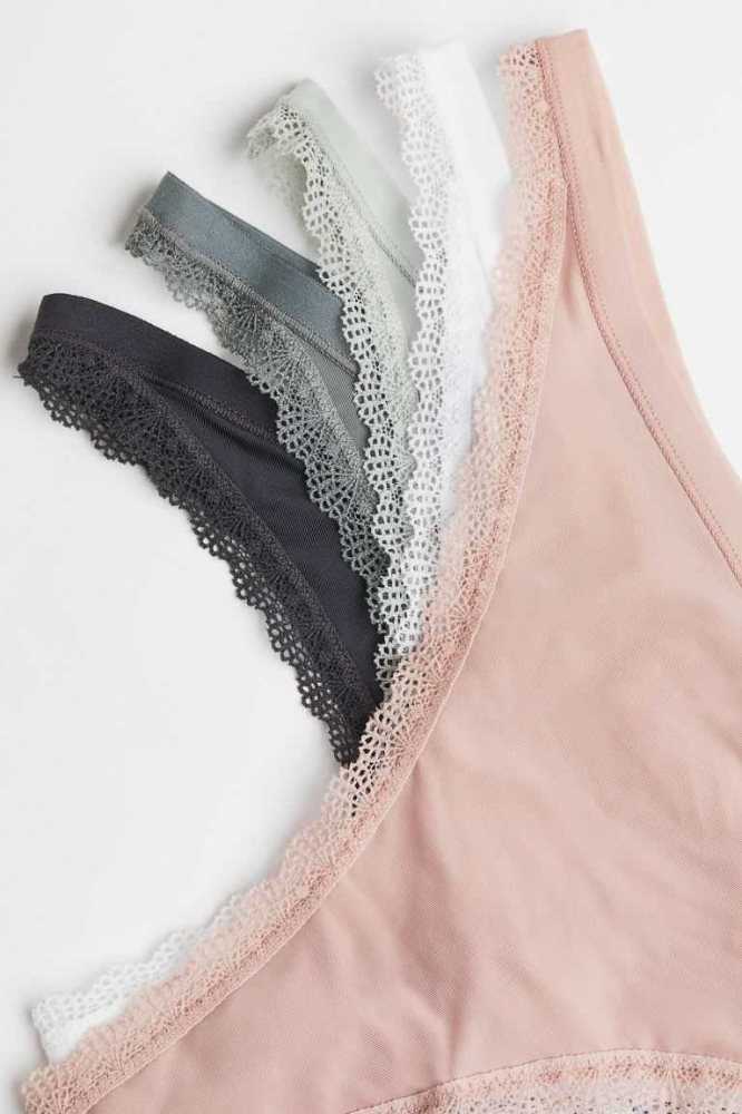 H&M 5-pack Jersey Tanga Briefs Unterwäsche Damen Dunkelgrau Grün | 4958-KNMDX