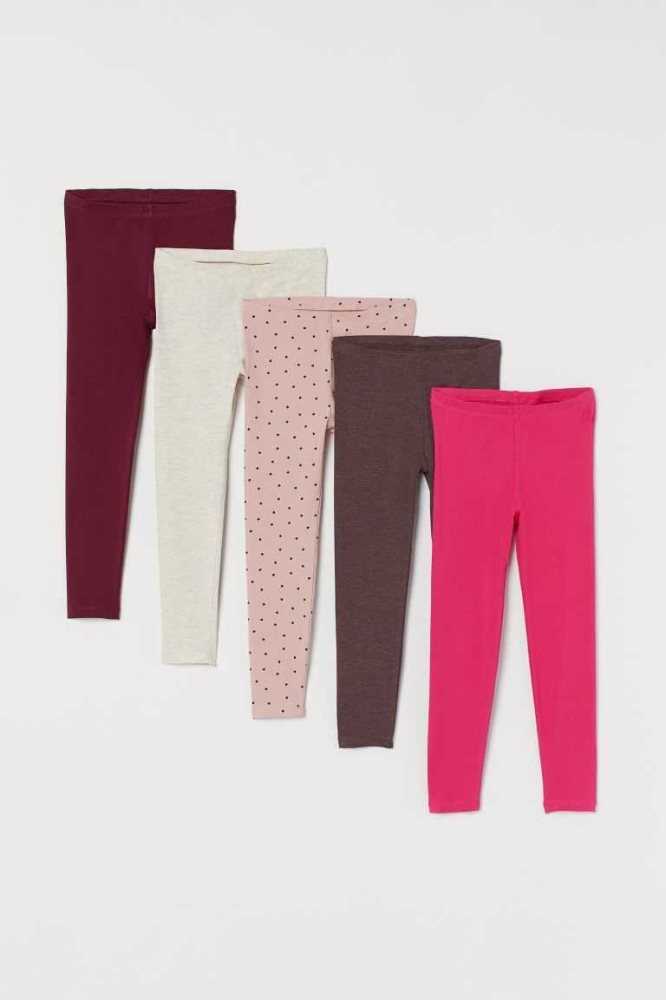 H&M 5-pack Leggings Jersey Kinder Dunkelrot Rosa | 5703-IPHWM