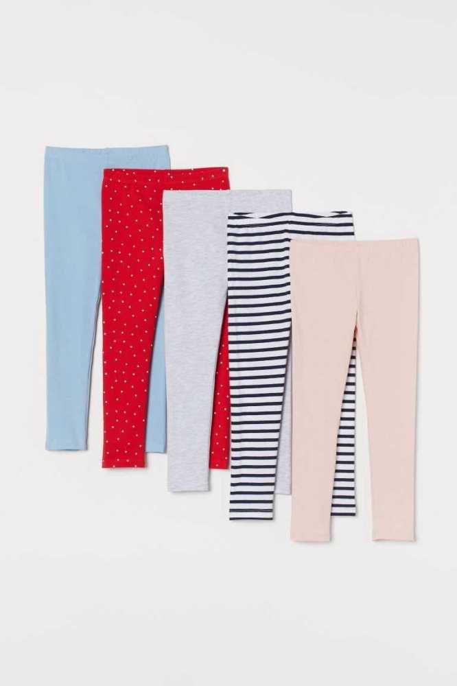 H&M 5-pack Leggings Jersey Kinder Dunkelrot Rosa | 5703-IPHWM