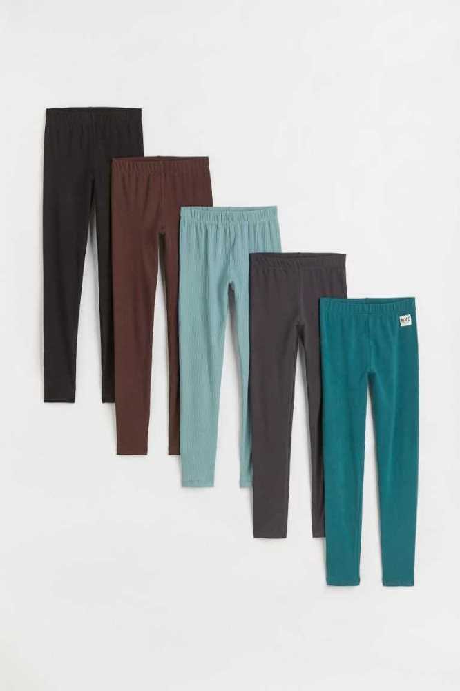 H&M 5-pack Leggings Kinder Türkis Dunkelgrau Blau | 2305-NYTWE