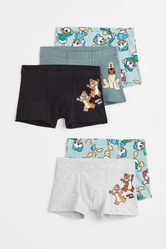 H&M 5-pack Print-motif Baumwoll Boxer Kurze Hose Kinder Helltürkis | 8409-FAXNT