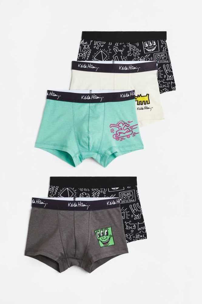 H&M 5-pack Print-motif Boxer Kurze Hose Kinder Schwarz | 2734-GLTND