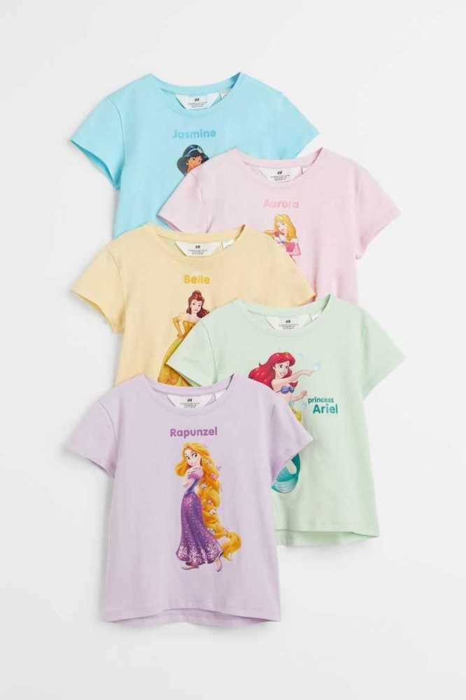 H&M 5-pack Printed Jersey Oberteile Kinder Helllila | 1576-MXLTJ