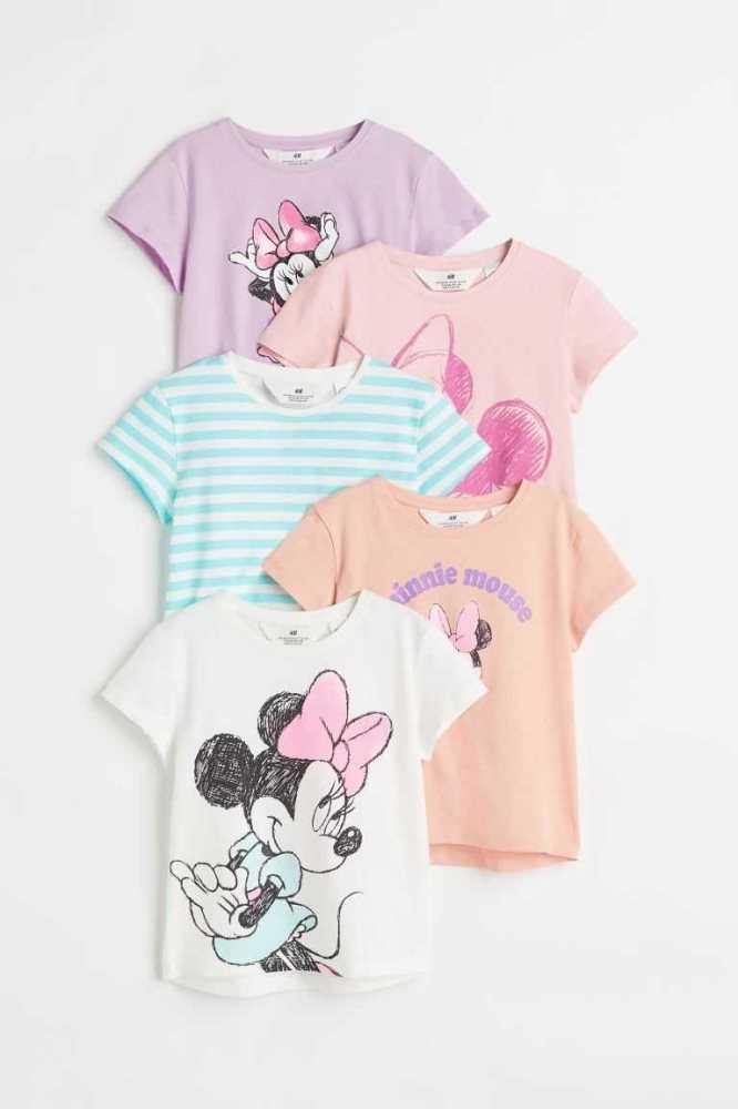 H&M 5-pack Printed Jersey Oberteile Kinder Helllila | 1576-MXLTJ