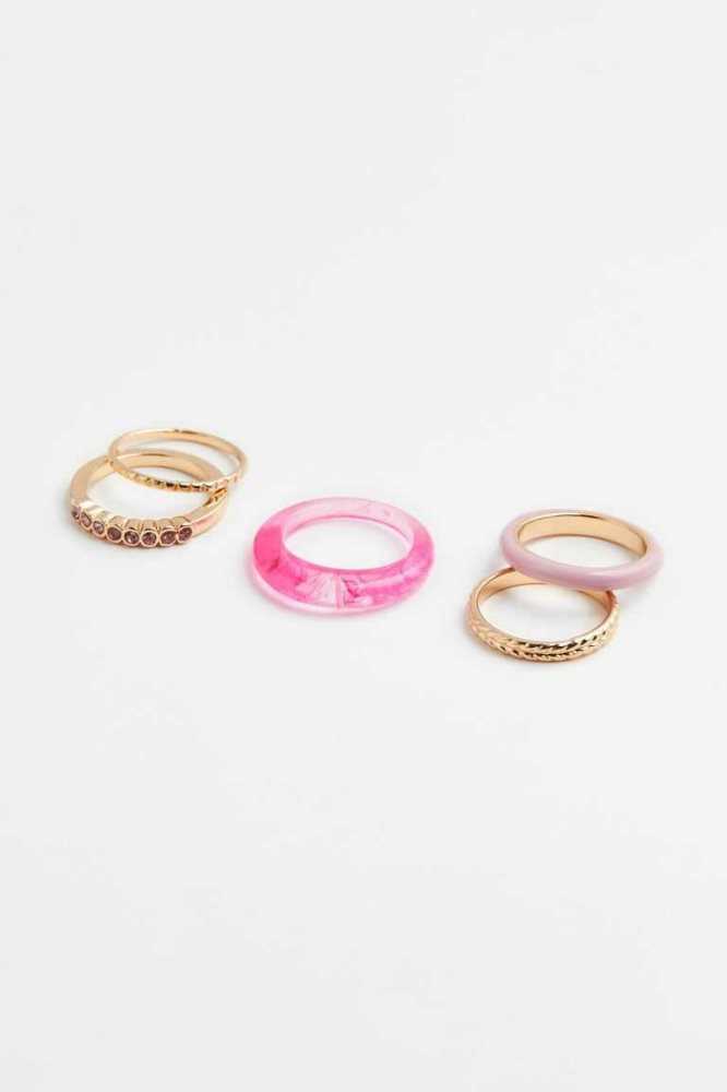 H&M 5-pack Ringe Damen Gold Helltürkis | 7956-JSIVQ